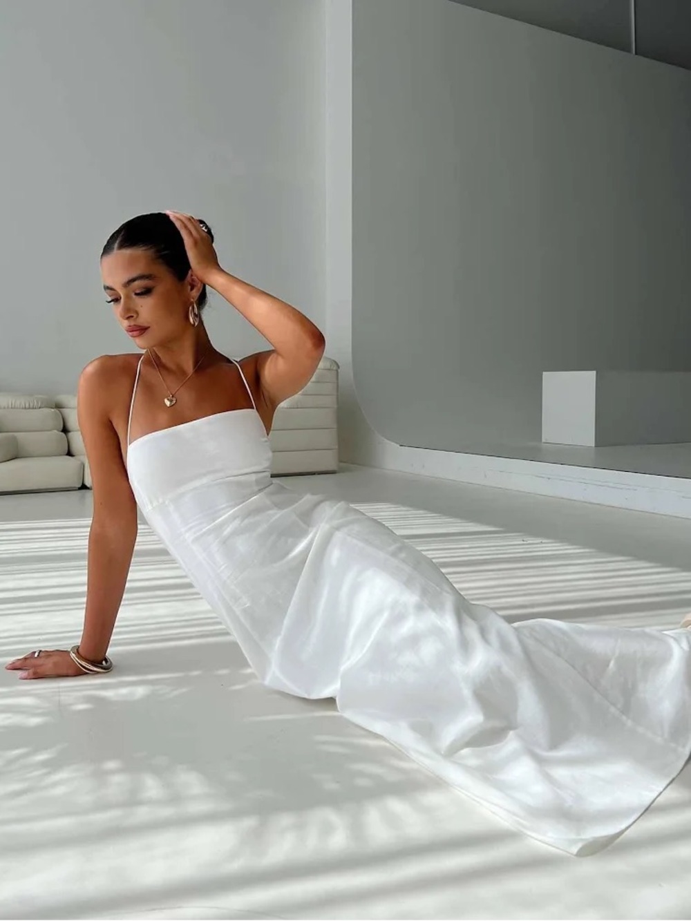Princess Polly White Cotton Dress with Spaghetti Straps